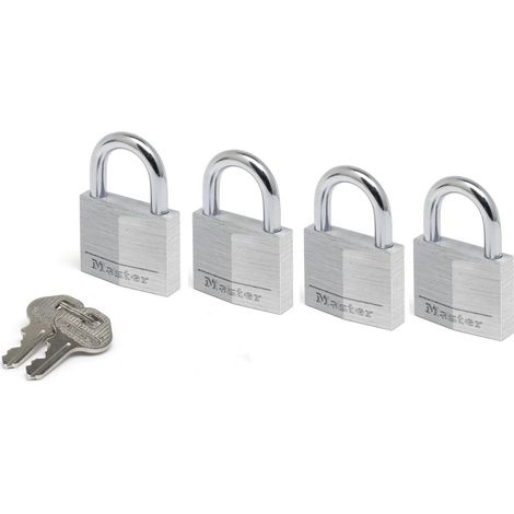 Master Lock 9140EURQNOP 4-er Set Vohängeschloss mit Schlüssel aus Aluminium, Grau, 4 x 5,9 x 1,3 cm
