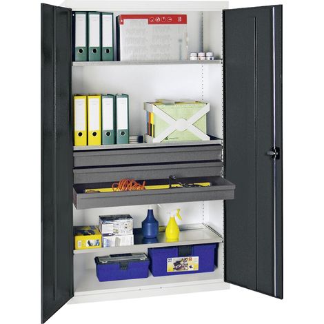 Stumpf Armoire à outils et matériaux Série 3000 gris clair / gris anthracite + 3 tiroirs 100 mm + 3 étagères coulissantes continues - 3008271