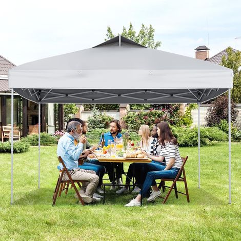 GOPLUS Tonnelle de Jardin Exterieur 3x3 M, Tonnelle Pliante Portable 255/265/275 CM avec Sac Transport, Cordes à Vent et Piquets, Protection Solaire, Toit Ventilé (Blanc) (1/5)