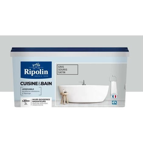 Peinture Murale spéciale Cuisine et Bain - Satin - 2L - Gris Souris - Ripolin (1/5)