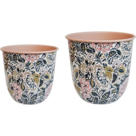 Maisie Vintage Floral Pattern Blush Planter (Set of 2) - Metal - Pink