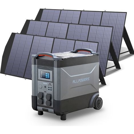 ALLPOWERS Estación de energía portátil R4000 con 3 x 200W Paneles Solares, batería LFP de 3456Wh, 4 Tomas CA 4000W (6000W Pico), Carga Rápida de 1.2H, generador solar para Acampar, Cortes, UPS Backup (1/5)