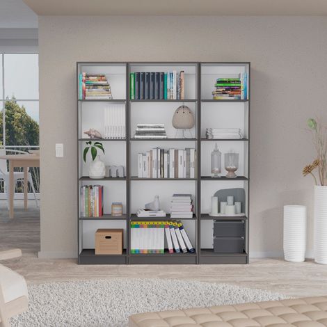 Ensemble d'étagères de bureau à domicile en mélamine 3 pièces avec étagères et 4 portes (1/5)