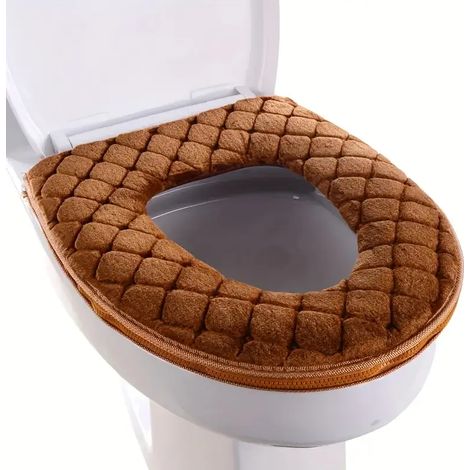 Una funda de asiento de inodoro estilo otoño/invierno, gruesa, lavable, suave y cómoda (marrón).