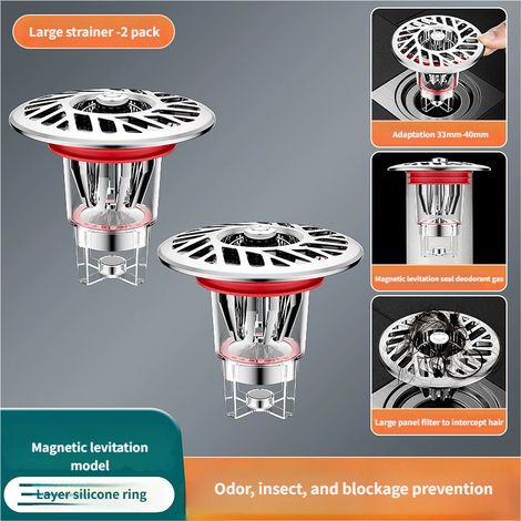 Lot de 2 filtres de vidange de sol désodorisants pour salle de bain, noyau intérieur universel pour tuyau d'égout anti-retour d'odeurs (1/5)