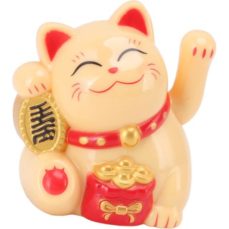 Chat porte-bonheur chinois, décoration à bras agités, lampe solaire à induction, figurine pour la maison ou la voiture, assis de côté, jaune (1/5)