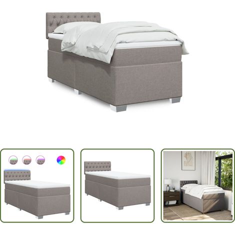 vidaXL Surmatelas - Sommier à lattes de lit avec matelas Taupe 90x200 cm Tissu (1/5)