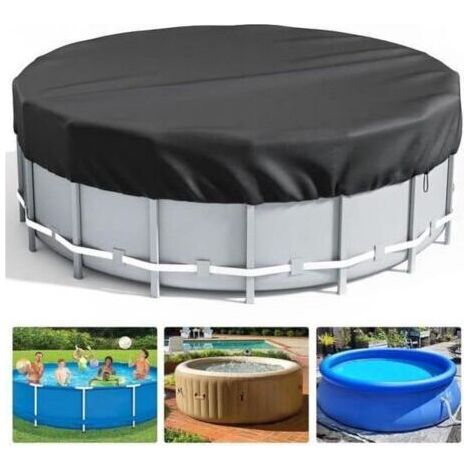 Bâche 4 Saisons pour Piscine Hors Sol, Couverture de Extérieur Ronde Spa Baignoire idéale pour Garder Votre Piscine Propre (2,4 M, Noir) (1/2)