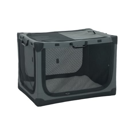 Cage de transport pliable pour chien, avec coussin amovible et lavable, revêtement en tissu Oxford, pour chiens jusqu'à 30 kg, grise.