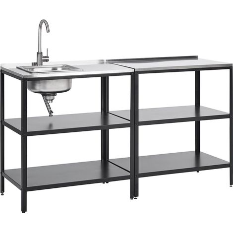 Set di cucina da esterno 2 elementi in acciaio inox nero 2 isole da cucina lavello a leva Vilama