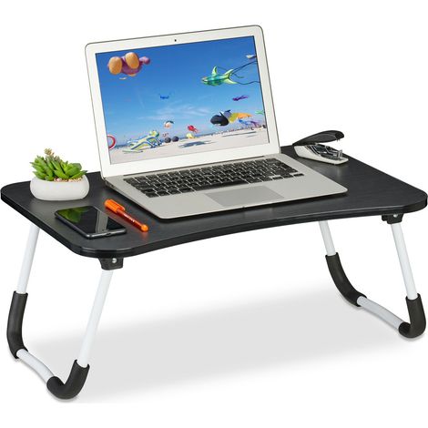 Relaxdays Tavolino per Laptop, Pieghevole, Letto e Divano, 26 x 63 x 40 cm, Tavolinetto per Notebook, MDF e Ferro, Nero