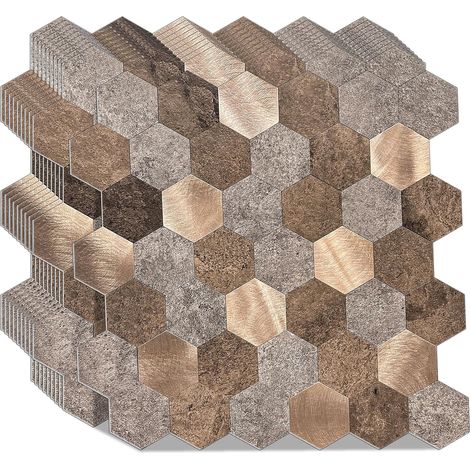 Carreaux muraux autocollants en métal, 4 mm d'épaisseur, avec métal brossé, 10 feuilles/paquet (1/5)