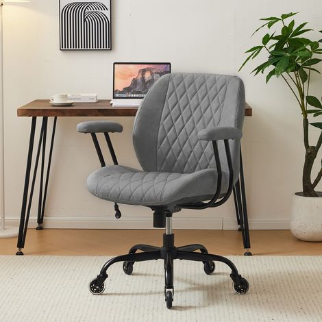 Silla de oficina ergonómica moderna, de piel gris con soporte lumbar, altura regulable, base giratoria y reposabrazos, ideal para la oficina, videojuegos, lectura y relajación. (1/5)