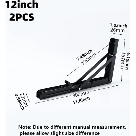 (Lot de 2 supports d'étagère triangulaires pliables en acier inoxydable robuste, 30 cm (12 pouces), pour table, établi ou mur. (1/5)