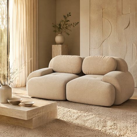 Sofá de 2 plazas modular en pana beige DESVIAE (1/5)