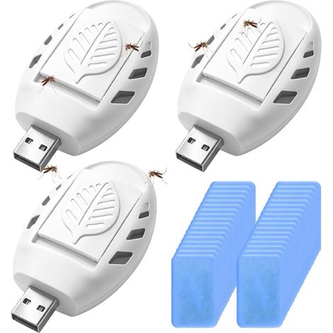 Lot de 3 répulsifs USB anti-moustiques portables avec 120 tablettes répulsives, répulsif à insectes d'intérieur, répulsif électrique pour extérieur/intérieur, sommeil d'été (1/5)