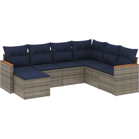 7-teiliges Gartensofa-Set mit Kissen, grau, Polyrattan vidaXL (1/5)