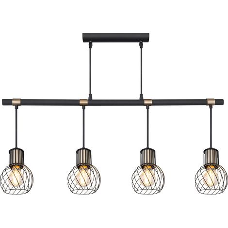 VINTAGE Pendel Decken Leuchte Balken Ess Zimmer Gitter Hänge Lampe SCHWARZ-GOLD