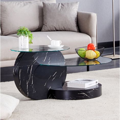 Couchtisch aus gehärtetem Glas in Schwarz/Transparent, rundes Mehr-Ebenen-Design 69,8 cm (1/5)