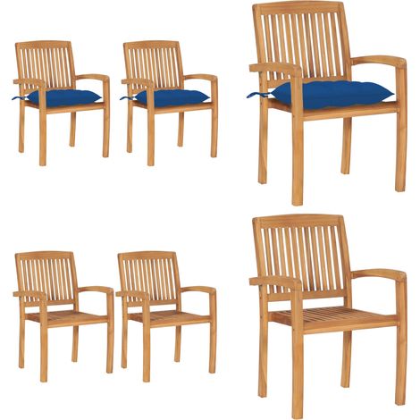 Gartenstühle 2 Stk. Mit Blauen Kissen Massivholz Teak - Gartenstuhl - Gartenstühle - Home & Living (1/5)