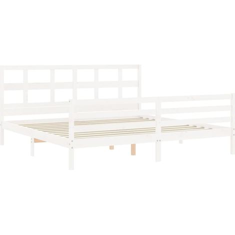 Bed Frame with Headboard White Super King Size Solid Wood vidaXL (1/5)