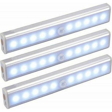 Lot de 3 Lampes LED, Sans Fil, Rechargeable par USB, Aimanté, Détecteur de Mouvement, Portable. Lumière de Placard, Baladeuse de Secours, Veilleuse Enfant Lumière salon éclairage couloir.