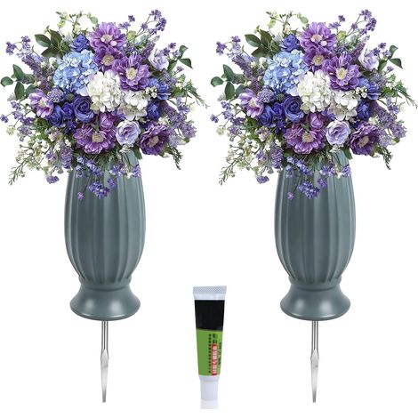 Vase Cimetiere Plastique 2Pcs Vase Funéraire pour Tombe Vases Cimetière Exterieur avec Piquet De Terre Vases pour Cimetiere avec Pics en Métal pour Décoration Funéraire Cadeau Commémoratif (1/5)