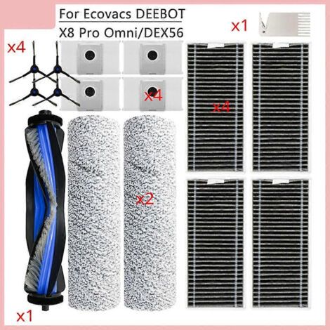 Accessoires et pièces de rechange compatibles avec Ecovacs X8 Pro Omni : brosse latérale principale, filtre HEPA, chiffon, sac pour balai à poussière. (1/5)