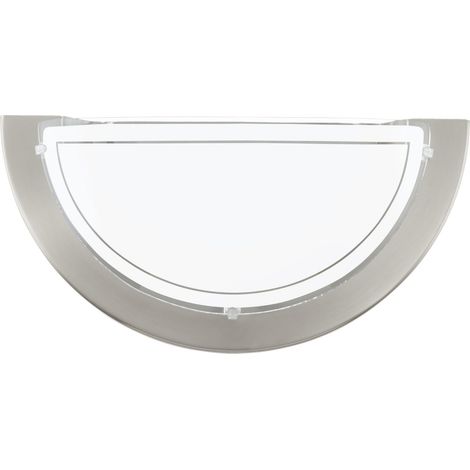 Applique, 1 flamme, éclairage mural pour l'intérieur en métal et verre, lampe de salon en nickel mat, blanc, lampe de couloir semi-circulaire avec douille E27 (1/5)