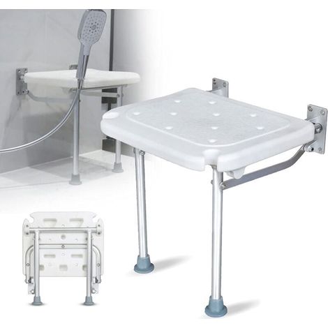 Chaise de douche pliante, Siège de douche pliant avec pieds, siège de douche mural tabouret de bain pour personnes âgées supporte jusqu'à 440 kg, 40 x 32 x 42 cm (1/4)