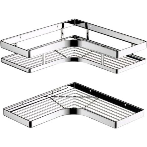 Étagère d'angle murale en acier inoxydable en deux parties, pouvant servir d'étagère de douche. (1/5)