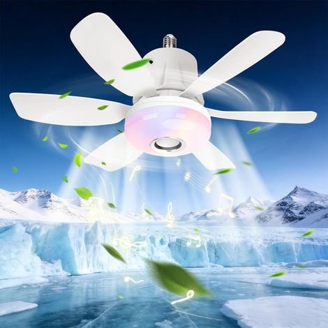 Ventilateur de Plafond avec Lumière et Telecommande E27, haut-parleur intégré, Dimmable Ventilateur LED 3000-6500K, Lumière d'ambiance RGB et minuterie, Silencieux pour Chambre, Salon (1/5)