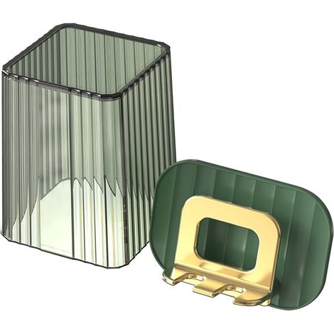 Support Pour Brosse À Dents - Porte-Gobelet Murale Sans Perçage - Design Luxe Éco-Matériau PET ABS - Vert Foncé Or - 1 Pièce (1/5)