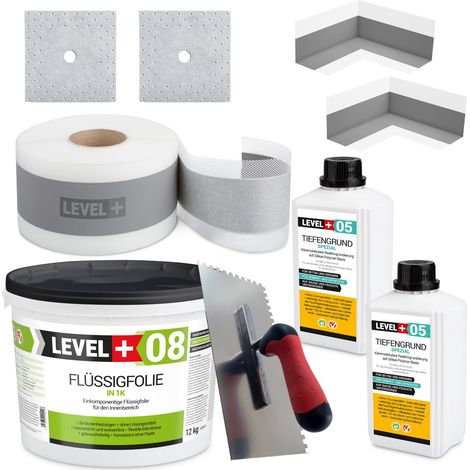 LEVEL+ Dichtset für Duschabdichtung Bad Dichtband Flüssigfolie 12kg SET20 (1/5)