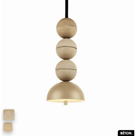 Lampe de suspension en béton - BOSFOR CONCRETE SABLE - AMANDE 3 BALLES LED 14W (1/2)