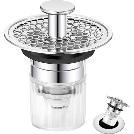 Tapón de lavabo, tapón de lavabo de baño de 34-37 mm, tapón de lavabo emergente universal para cocina y baño, tapón de lavabo con filtro antiobstrucción y antiolor. (1/5)