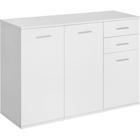 Buffet meuble de rangement 2 tiroirs coulissants 2 placards étagère réglable panneaux particules blanc