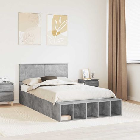 Bettrahmen mit Regal Beton Grau 120 x 190 cm Holzwerkstoff (1/5)