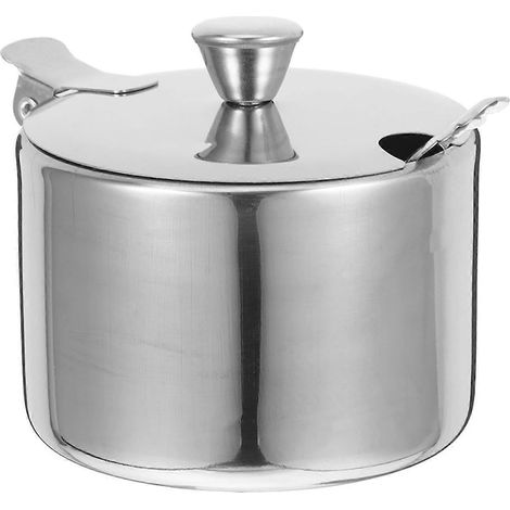 Ensemble de 1 boîte à sucre en acier inoxydable avec cuillère, pot à poivre, récipient à bonbons et condiments avec couvercle pour la cuisine (1/3)