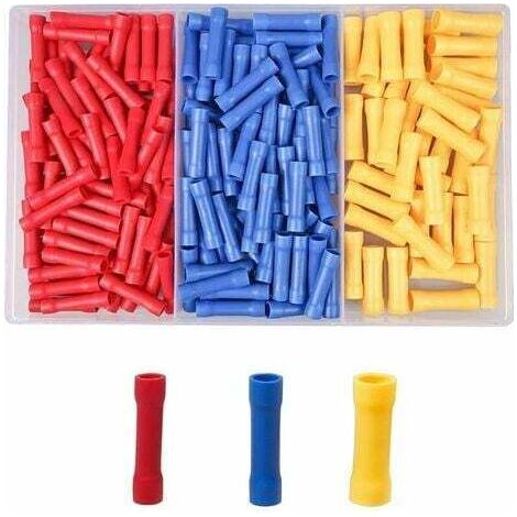 INHHUB Round Crimp Automotive Electrical Terminals 200 Pieces Butt Connectors Insulated Crimp Terminals for Cable 0.5mm²-6mm² (Red+Blue+Yellow)-INHHUB (1/5)