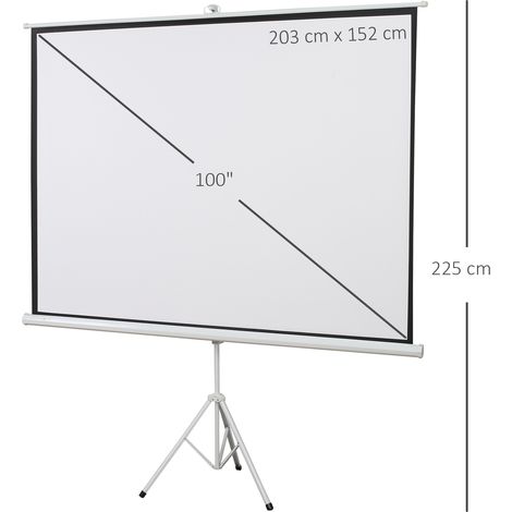 Écran de projection 4K HD de 100 pouces, format 4:3, support pliable, hauteur réglable, écran portable, grand angle de 160°, pour la maison, le cinéma et l'extérieur, blanc (1/5)