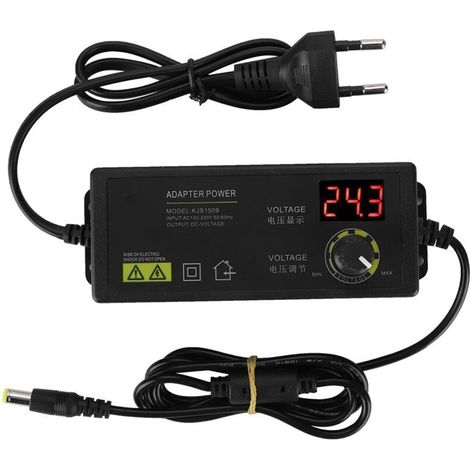 Adjustable AC Adapter, Universal Anti-interference Power Adapter 9-24V, LED Display, 3A/9-24V Output, Adjustable AC Adapter with Multi-Level Protections (1/4)