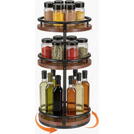 Étagère à épices rotative à 3 niveaux, organiseur Lazy Susan, étagère à épices, étagère de rangement verticale, pour comptoir de cuisine, coiffeuse, table à manger, marron rustique et noir (1/5)