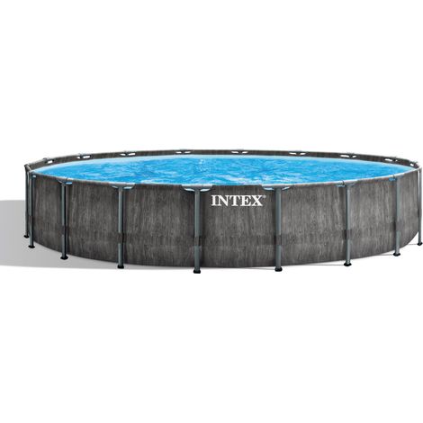 Intex 26744NP – Piscina Fuori Terra Prisma Frame Greywood Rotonda, Pompa Filtro 5678 L/h, Scaletta, Telo Base e Copertura, 24311 L, Acciaio e PVC, Marrone, 549x122 cm (1/5)