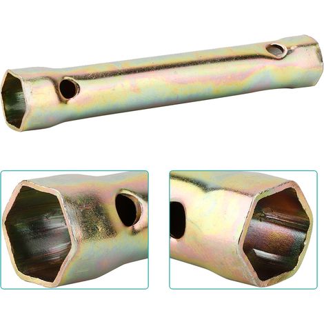 Clé à bougie double six pans 130mm, douilles 16/18mm, clé à pipe longue portée pour accès profond, outil mécanique robuste. (1/5)