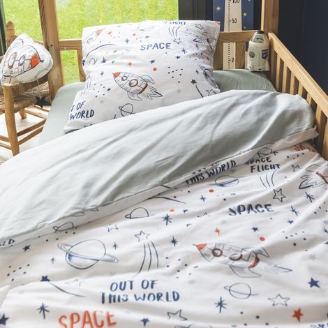 Parure de Lit Imprimé Floral Housse de Couette 240x220cm + 2 Taies d'Oreiller 63x63cm coton motif Fusée - COMETE (1/5)
