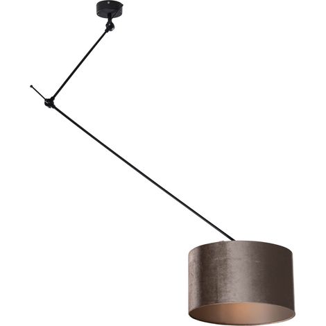 Hängelampe Schwarz mit Samtschirm Taupe 35cm - Blitz