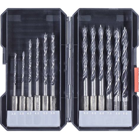 kwb 108830 Kit punte a spirale da legno 12 parti 3 mm, 4 mm, 5 mm, 6 mm, 7 mm, 8 mm Mandrino attacco rapido, Mandrino c (1/3)