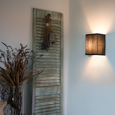 QAZQA Moderno Lámpara de pared rústica negra - Vete Textil Rectangular Adecuado para LED Max. 1 x 40 Watt