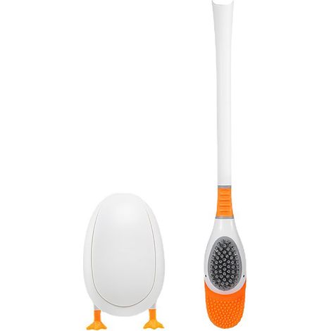 Brosse de toilette et support « Canard plongeur » en silicone souple, brosse de nettoyage de toilette multifonctionnelle murale pour salle de bain (1/4)